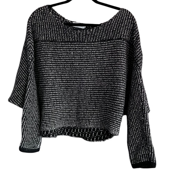 Velvet by Graham and Spencer Lambswool Cashmere Blend Sweater Black White SZ L - Picture 1 of 6